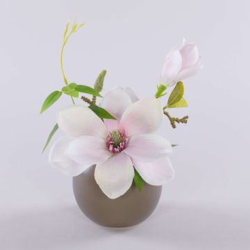 Magnolia artificial FEMI en maceta de cerámica beige, rosa pálido, 20 cm, Ø 17 cm