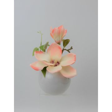 Magnolia artificial FEMI en maceta de cerámica blanca, albaricoque crema, 20 cm, Ø 17 cm