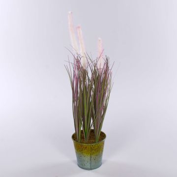 Hierba artificial SVERRE con panículas, maceta de zinc, rosa-verde, 50 cm