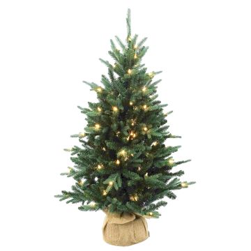 Árbol de Navidad artificial HANKO, con luces LED, saco de yute, 120 cm, Ø 75 cm