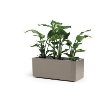 Jardinera rectangular NASTASJA de plástico reciclado, con depósito de agua, ruedas en la base, color topo, 99,5x39,5x38cm, 102L