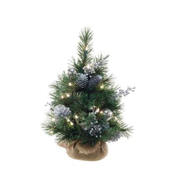 Árbol de Navidad artificial CEDO, bolsa de yute, piñas, bayas, LED, verde-plata, 45cm