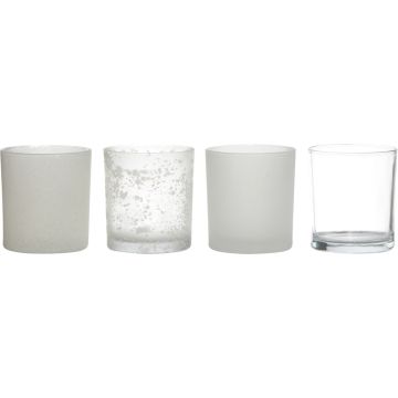 Juego de 4 porta velas de té de cristal LYLA, transparente-mate, 9cm, Ø8cm