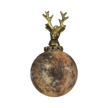 Bola de Navidad NUMI de cristal, con ciervo, dorado antiguo, Ø 8 cm Bola de Navidad NUMI de cristal, con ciervo, dorado antiguo, Ø 8 cm