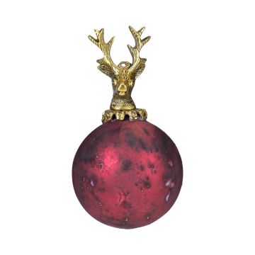 Bola de Navidad NUMI de cristal, con ciervo, rojo antiguo, Ø 8 cm Bola de Navidad NUMI de cristal, con ciervo, rojo antiguo, Ø 8 cm