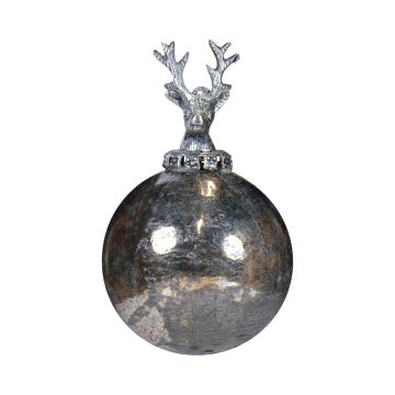 Bola de Navidad NUMI de cristal, con diseño de ciervo, color plata envejecida, Ø 10 cm Bola de Navidad NUMI de cristal, con diseño de ciervo, color plata envejecida, Ø 10 cm