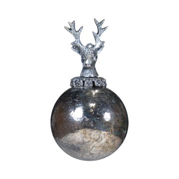 Bola de Navidad NUMI de cristal, con ciervo, color plata envejecida, Ø 8 cm Bola de Navidad NUMI de cristal, con ciervo, color plata envejecida, Ø 8 cm