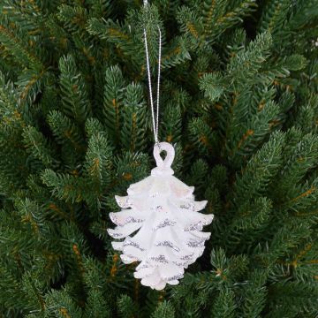 Piña decorativa para el árbol de Navidad CATHARINA, acrílico, percha, purpurina, blanco-plata, 9cm, Ø7cm Piña decorativa para el árbol de Navidad CATHARINA, acrílico, percha, purpurina, blanco-plata, 9cm, Ø7cm