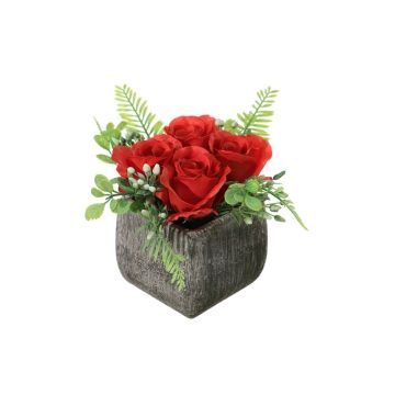 Arreglo de flores artificiales de rosa, hierba de San Juan ABUD, maceta decorativa, roja, 17cm, Ø18cm