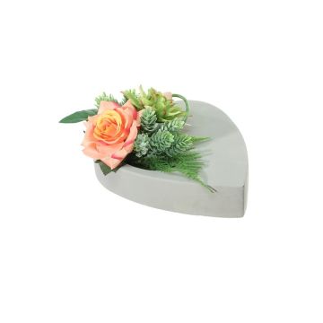 Composición de flores artificiales de rosa, dalia, lúpulo DYVEKE, maceta decorativa, naranja-verde salmón, 12cm, Ø25cm
