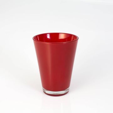 Florero ANNA EARTH, forma cónica, vidrio, rojo, 15cm, Ø11cm
