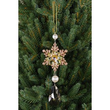 Colgante de flor de hielo ZERA, acrílico, gotas, purpurina, verde-oro, 16cm, Ø6cm Colgante de flor de hielo ZERA, acrílico, gotas, purpurina, verde-oro, 16cm, Ø6cm