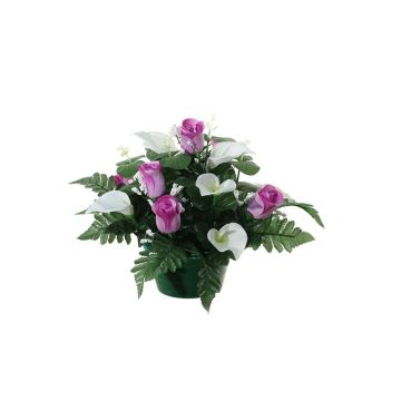 Composición de flores artificiales de Cala, Rosa VLADICA, maceta decorativa, lila-blanco, 27cm, Ø23cm