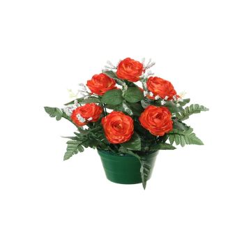Arreglo de flores artificiales de rosa repollo, velo de novia VLADIS, maceta decorativa, naranja-crema, 25cm, Ø23cm