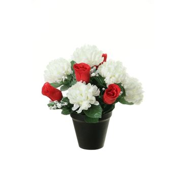 Composición de flores artificiales de Crisantemo, Rosa YESHE, maceta decorativa, crema-rojo, 28cm, Ø22cm Composición de flores artificiales de Crisantemo, Rosa YESHE, maceta decorativa, crema-rojo, 28cm, Ø22cm