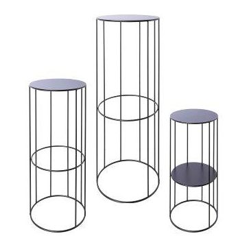 Soporte para plantas de metal VAHDINA, 3 unidades, negro, 21 x 45 cm, 24 x 57 cm, 28 x 70 cm