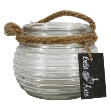 Portavelas de vidrio PERBA con ranuras, asa, transparente, 9 cm, Ø 11,5 cm