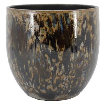 Macetero ELIEL de cerámica, moteado, marrón-azul, 28 cm, Ø 28 cm