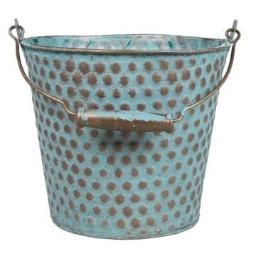 Cubo decorativo TRUMAN con asa, zinc, con estampado, azul-marrón, 14 cm, Ø 16,5 cm