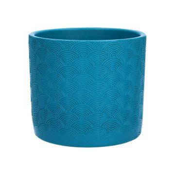 Maceta de cerámica FERDINANTA con motivo, turquesa mate, 12,3 cm, Ø 13,5 cm