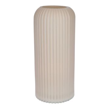 Jarrón de cristal ALBURGIS con estrías, color crema mate, 25 cm, Ø 10 cm