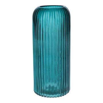 Jarrón de cristal ALBURGIS con estrías, turquesa transparente, 25 cm, Ø 10 cm