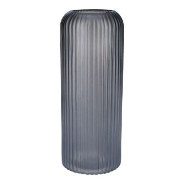 Jarrón de vidrio ALBURGIS con estrías, gris metalizado, 25 cm, Ø 10 cm