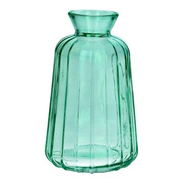 Botella decorativa de vidrio TATIANA con estrías, turquesa transparente, 11 cm, Ø 6,5 cm