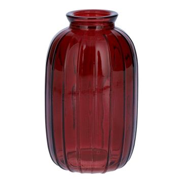 Botella SILVINA de vidrio, estriada, burdeos transparente, 12 cm, Ø 7 cm