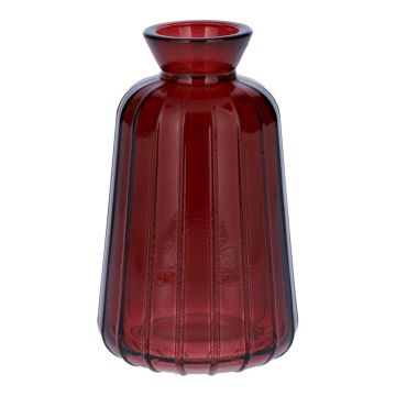 Botella decorativa de vidrio TATIANA con estrías, rojo burdeos transparente, 11 cm, Ø 6,5 cm Botella decorativa de vidrio TATIANA con estrías, rojo burdeos transparente, 11 cm, Ø 6,5 cm