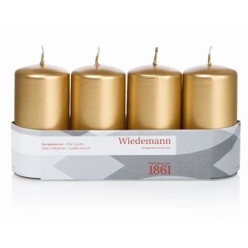 Corona de Adviento con velas JENARO, 4 unidades, doradas, 10 cm, Ø 5 cm, 23 h - Fabricado en Alemania