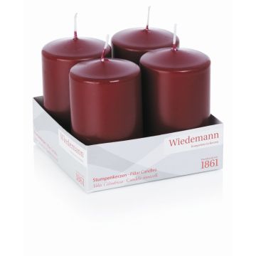 Corona de Adviento con velas JENARO, 4 unidades, burdeos, 10 cm, Ø 6 cm, 33 h - Fabricado en Alemania