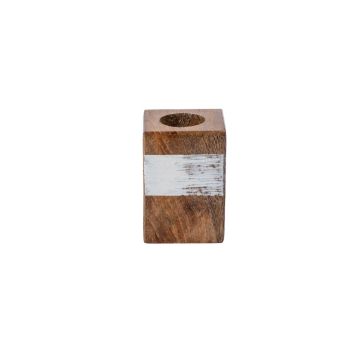 Portavelas rectangular de madera KARLINA para velas de palo, blanco-natural, 4x4x6cm Portavelas rectangular de madera KARLINA para velas de palo, blanco-natural, 4x4x6cm