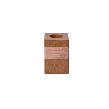 Portavelas rectangular de madera KARLINA para velas de palo, natural-salmón, 4x4x6cm