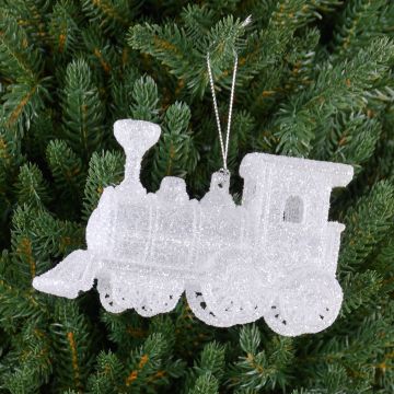 Adorno navideño GEREON, tren, acrílico, colgante, purpurina, blanco-plata, 12x7cm Adorno navideño GEREON, tren, acrílico, colgante, purpurina, blanco-plata, 12x7cm