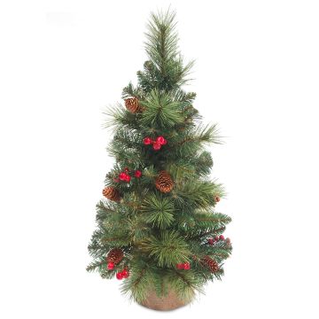 Abeto navideño artificial BUKAREST, piñas, saco yute, decorado, 45cm, Ø25cm