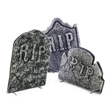 Decoración de Halloween lápidas KRAMPUS, 3 unidades, aspecto de piedra, poliestireno, calaveras, 51 cm, 50 cm, 34 cm Decoración de Halloween lápidas KRAMPUS, 3 unidades, aspecto de piedra, poliestireno, calaveras, 51 cm, 50 cm, 34 cm