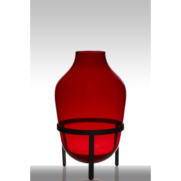Jarrón de cristal para flores con soporte CAMILO, rojo, 50 cm, Ø 29 cm