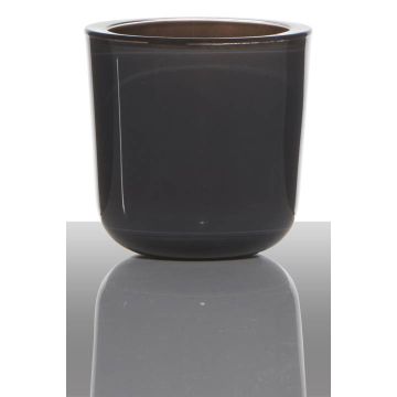 Soporte de cristal para vela de té NICK, gris oscuro-transparente, 7,5cm, Ø7,5cm