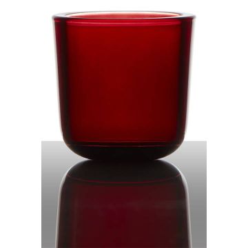 Soporte de cristal para vela de té NICK, rojo oscuro, 7,5cm, Ø7,5cm