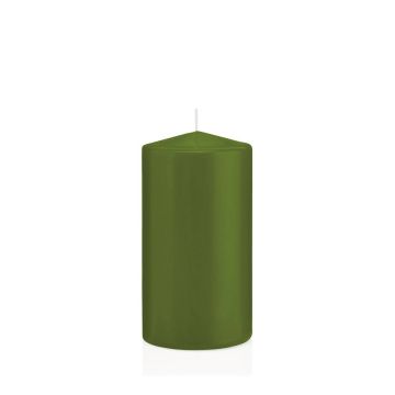 Vela de farol MAEVA, cilíndrica, verde oliva, 15cm, Ø8cm, 69h - Made in Germany