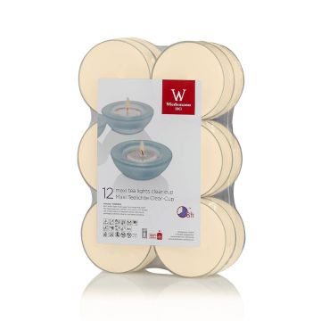 Pack de 12 velas de té grandes KENNY, crema, 2,1cm, Ø5,6cm, 8h