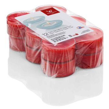 Pack de 12 velas de t&eacute; grandes KENNY, rub&iacute;, 2,1cm, &Oslash;5,6cm, 8h
