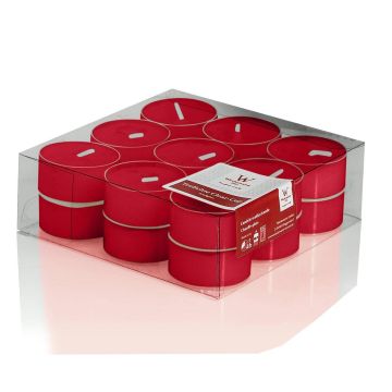 Pack de 18 velas de t&eacute; KENNY, rojo rub&iacute;, 1,8cm, &Oslash;3,8cm, 4h