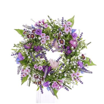 Corona veraniega falsa FEDORA, lavanda, lathyrus, lila, Ø30cm