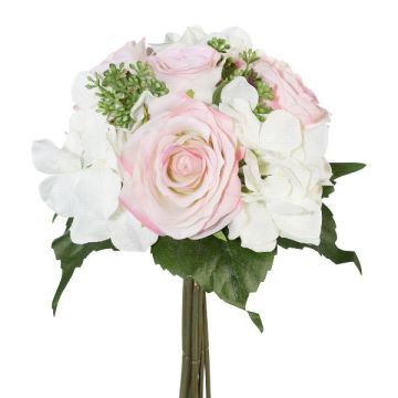 Ramo de flores artificiales rosas y hortensias DRUZA con frutos, rosa y blanco, 30 cm