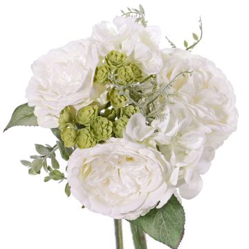 Ramo de rosas hortensia y echeveria artificial SIERRA blanco, blanco, 25cm, Ø25cm