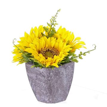 Arreglo de girasoles artificiales SILKE en maceta decorativa, amarillo, 20cm, Ø10cm