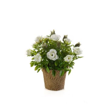 Rosa de plástico LARAINA en maceta decorativa, blanco, 15cm