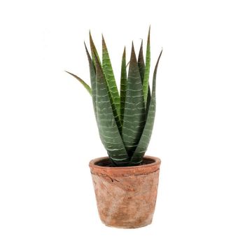 Aloe variegata artificial MARTINEZ en maceta de terracota, verde, 20cm, Ø17cm
